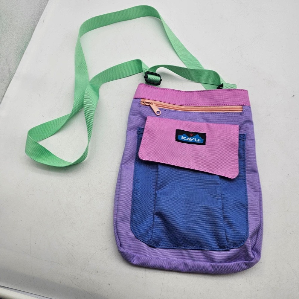 KAVU Crossbody Bag Womens Small Multicolor Polyester Colorblock Travel Zip